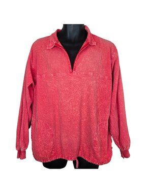 Vintage Ezze Wear Pullover Shirt Men's Size L Red Honey Komb Cotton Acid Wash